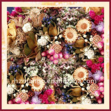 100% silk square scarves with flower digital print